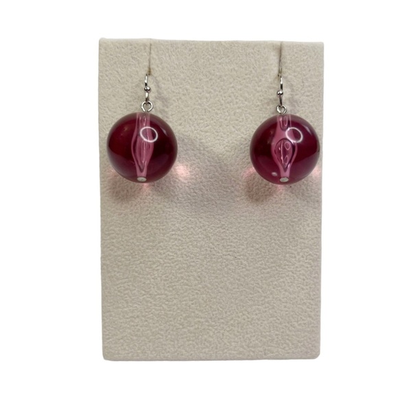 Opaque Purple Acrylic Gumball Round Drop Pierced Earrings - Picture 1 of 6